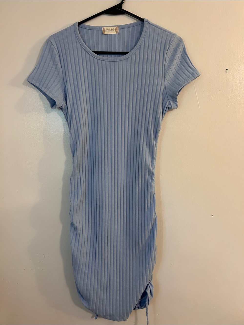 Altar'd State Sky Blue Ribbed Midi Dress with Side Drawstring
